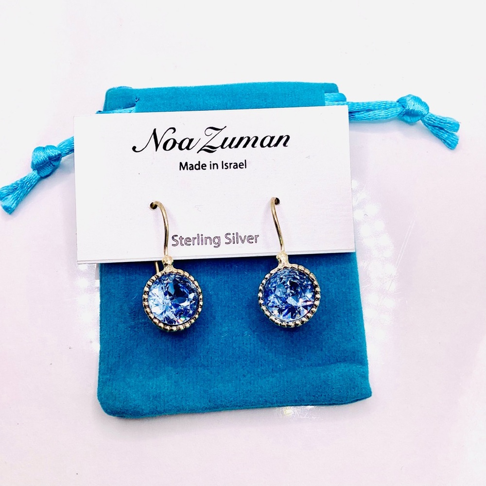 Noa Zuman Blue Sterling Silver Austrian Crystal Earrings